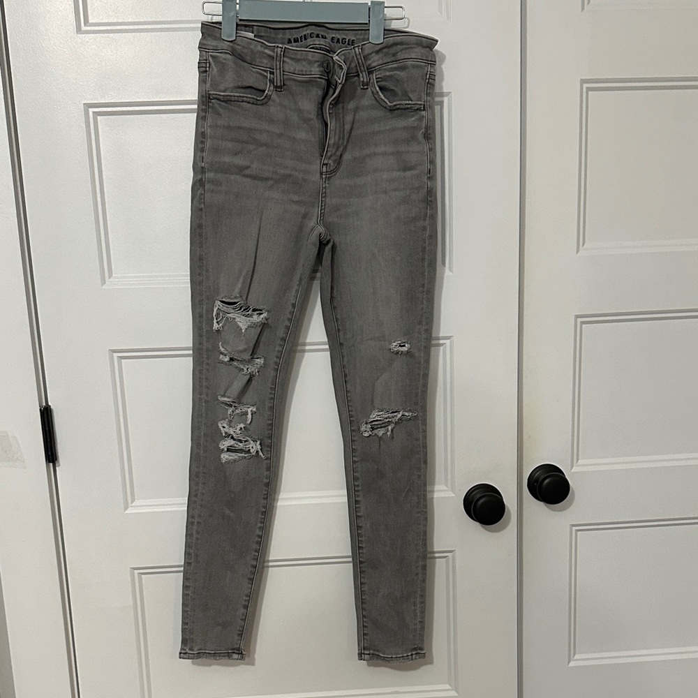 American Eagle Outfitters Women's Charcoal Ripped Skinny Jeans